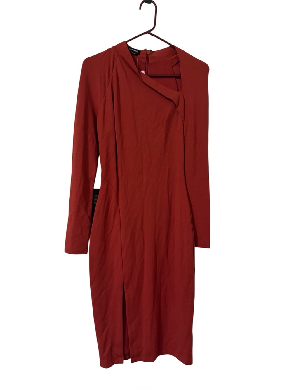 Bebe Rust Asymmetric Draped Neck Slit Midi Dress NWT Size XS